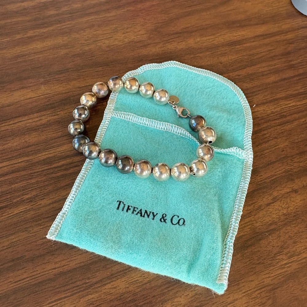 Tiffany & Co. Silver Bead Bracelet with Pouch